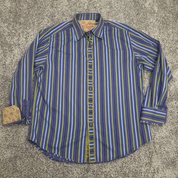 Robert Graham Dress Shirt Mens XL Multicolor Stripe Long Sleeve Cotton Button - Picture 1 of 7